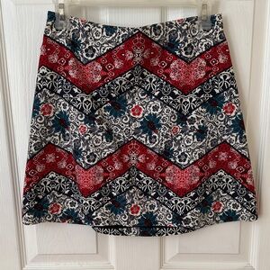 Express Red and Blue Floral Chevron Mini Skirt